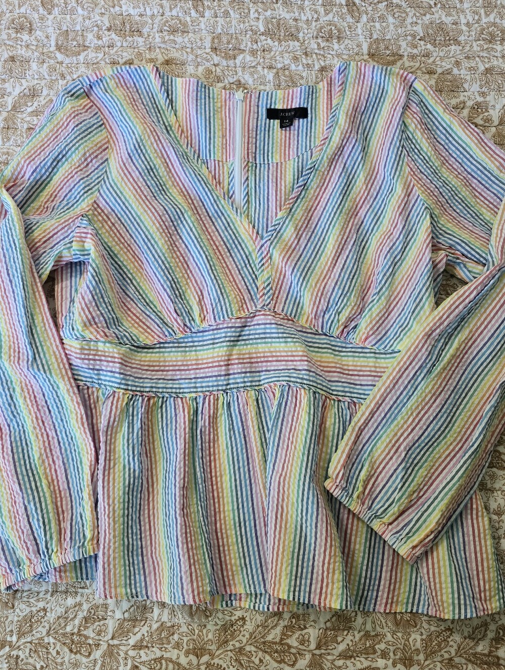 J. Crew Rainbow Stripe Peplum Top, Size 14